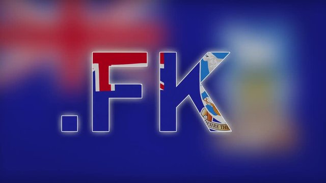 FK - internet domain of Falkland Islands...Typing top-level domain ".FK" against blurred waving national flag of Falkland Islands. Highly detailed fabric texture for 4K resolution.