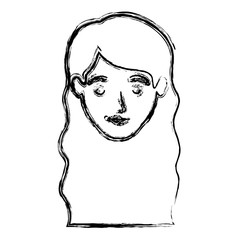 monochrome blurred silhouette of smiling woman face with wavy long hair vector illustration