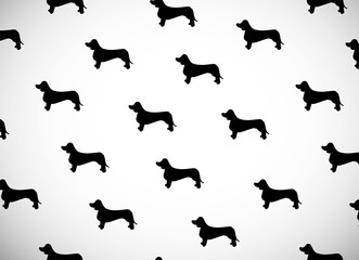 Greeting card with black silhouettes of dog. Breed dachshund.