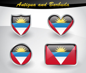 Glossy Antigua and Barbuda flag icon set