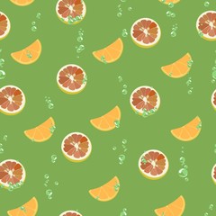 Pattern with grapefruit slices, orange with air bubbles. Vector illustration.