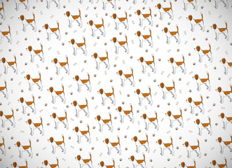 Awesome greeting card with cute cartoon dog. Breed beagle.