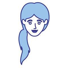 blue silhouette of woman with ponytail hairstyle vector illustration