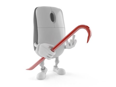Computer mouse character holding crowbar