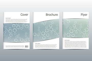 Fototapeta na wymiar Brochure template layout, flyer, cover, annual report, magazine in A4 size. Structure of molecular particles and atom. Polygonal abstract background. Vector illustration