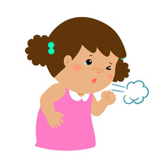 Little girl coughing vector cartoon.