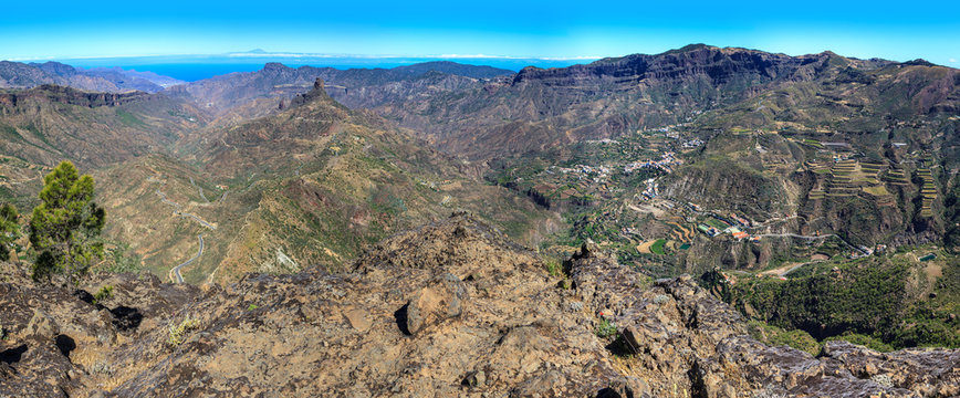Panoramic view of the Tejeda valley in Gran Canaria, Spain.