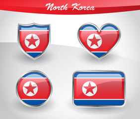 Obraz premium Glossy North Korea flag icon set