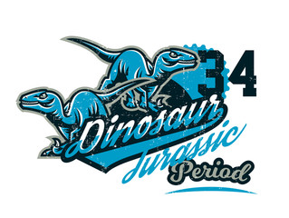 Design for printing on a T-shirt, aggressive dinosaur ready for attack. Jurassic period, predator of antiquity, sport style. Vector illustration, grunge effect