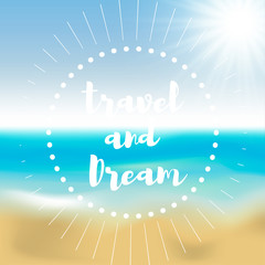 Naklejka premium Summer background gradient mesh beach and ocean. Background for travel cards. Vector illustration