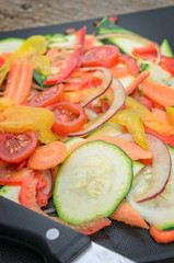 Fresh vegetables, cut into strips closeup