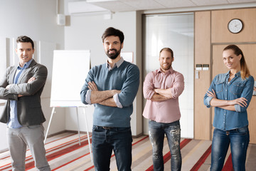 Competent workers standing in two lines