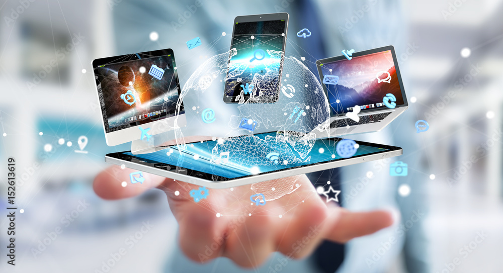 Canvas Prints businessman connecting tech devices to each other 3d rendering