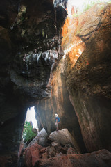 Traveller stay in light at the Phra Nang Noi cave,Railay beach,Krabi provinve,Thailand