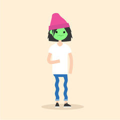 Sick teenage girl with green face vector cartoon illustration / flat vector concept