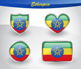 Glossy Ethiopia flag icon set