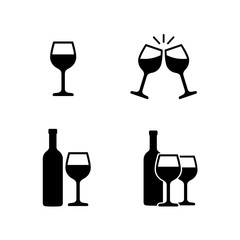Icon set pictogram with wine glasses and bottles, clink glasses