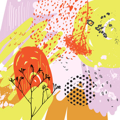 Floral colorful universal background. Autumn dry flowers concept vector illustration. Creative floral pattern design. Dry leaves and flowers backdrop.
