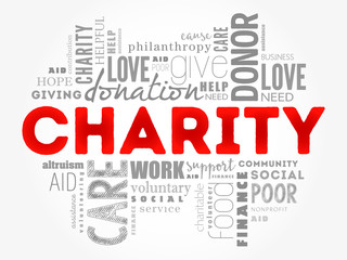 Charity word cloud collage, business concept background
