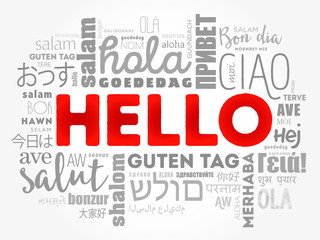 Hello word cloud in different languages of the world, background concept