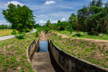 Fototapeta na wymiar Lack of water in irrigation canal