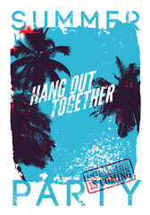 Summer Beach Party typographic grunge vintage poster design. Retro vector illustration.