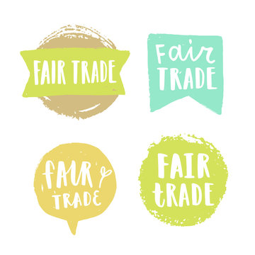 Fair trade hand drawn badges. Vector signs isolated on white.