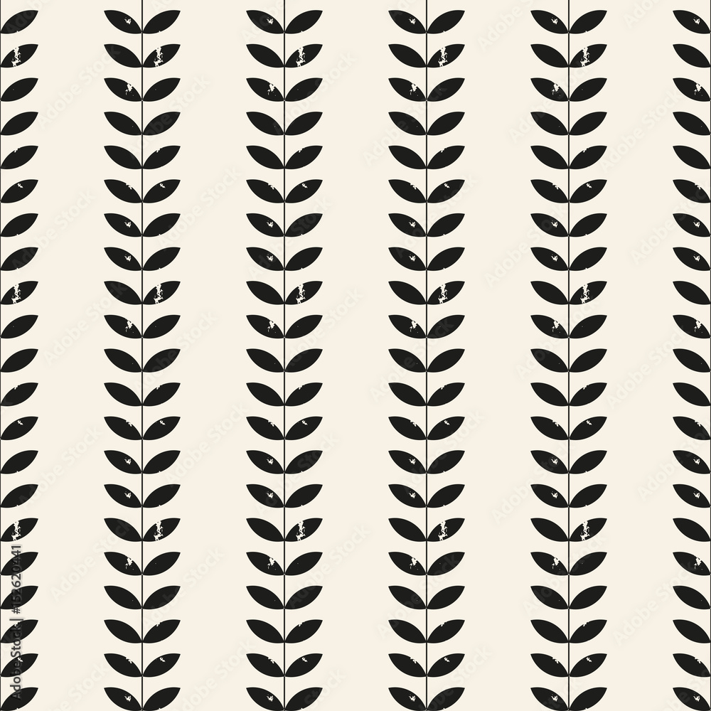 Aufkleber seamless floral pattern with distressed look twigs and leaves in black on beige background. scandina