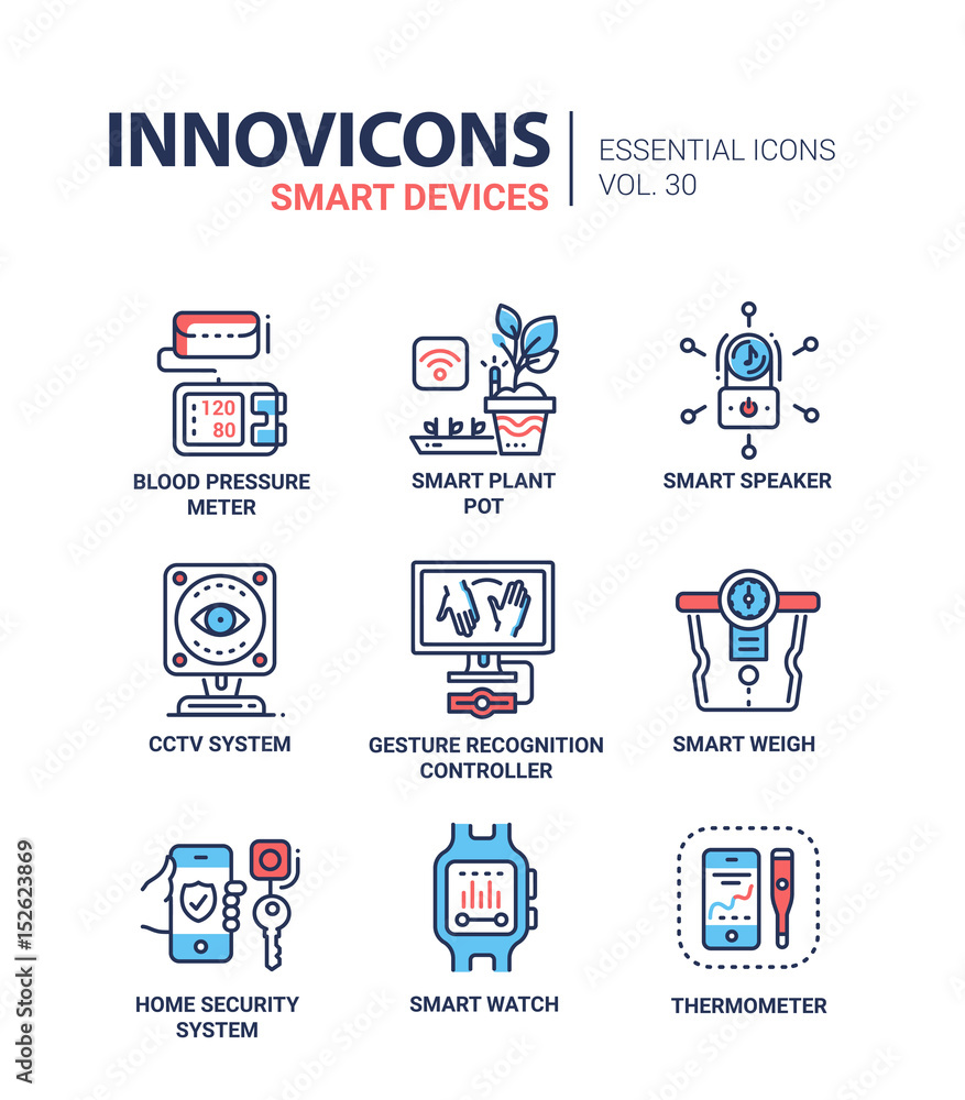 Poster smart device - modern vector line icons set