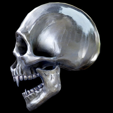 The vampire metal skull on dark background. 3d rendering.