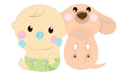 Kids and dog cartoon character