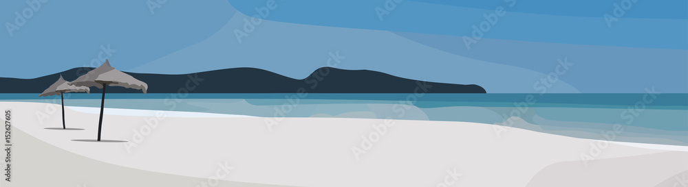 Wall mural tropical beach vector background. sea view illustration. summer time beautiful panorama.