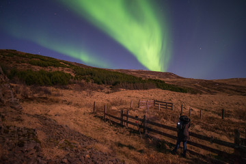 The Northern Lights in the starry night of Iceland.