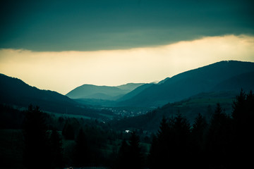 A beautiful sunset landscape of Tatra mountains in Slovakia. Colorful look in blue tones.