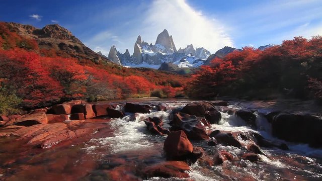 Mountain River and Mount Fitz Roy. Patagonia