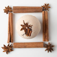 Bath bombs with cinnamon sticks and star anise