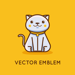 Vector icon, illustration and logo design template in cartoon linear style - happy kitten