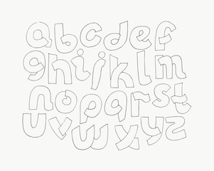2d hand drawn alphabet letters from A to Z in simple rounded style. Decorative calligraphy font, good for writing quotes and titles. Parts of letters overlap each other. Monochrome letters collection.