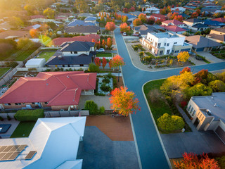 Aerial view of a typical suburb in Australia