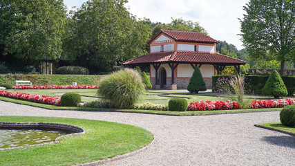 Reconstructed Roman celtic town of Schwarzenacker near Homburg Saar in Germany