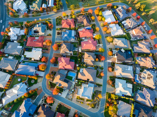 Aerial view of a typical suburb in Australia