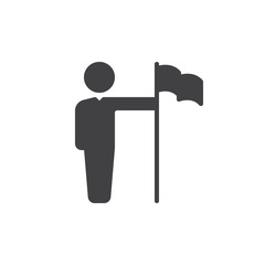 Person with flag icon vector, filled flat sign, solid pictogram isolated on white. Achievement ыymbol, logo illustration. Pixel perfect