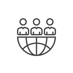 International team line icon, outline vector sign, linear style pictogram isolated on white. Symbol, logo illustration. Editable stroke. Pixel perfect