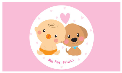 Kids and dog cartoon vector