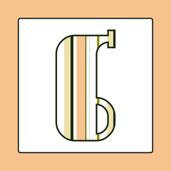 Striped colorful number six isolated on white background. Elements for kids cards or alphabets in vintage or retro style.