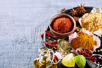 Food still life with a variety of Asian spices