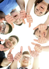 Fototapeta premium friendship, youth and people concept - group of smiling teenagers with hands on top each other