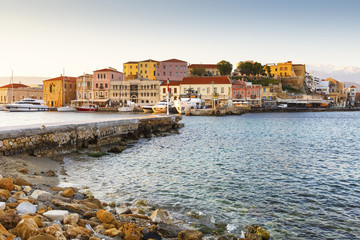 Fototapeta premium Old Venetian harbor of Chania town on Crete island, Greece. 