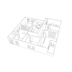2d illustration freehand sketch drawing of furnished home apartment
