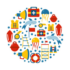 Vector cartoon flat lifeguard background